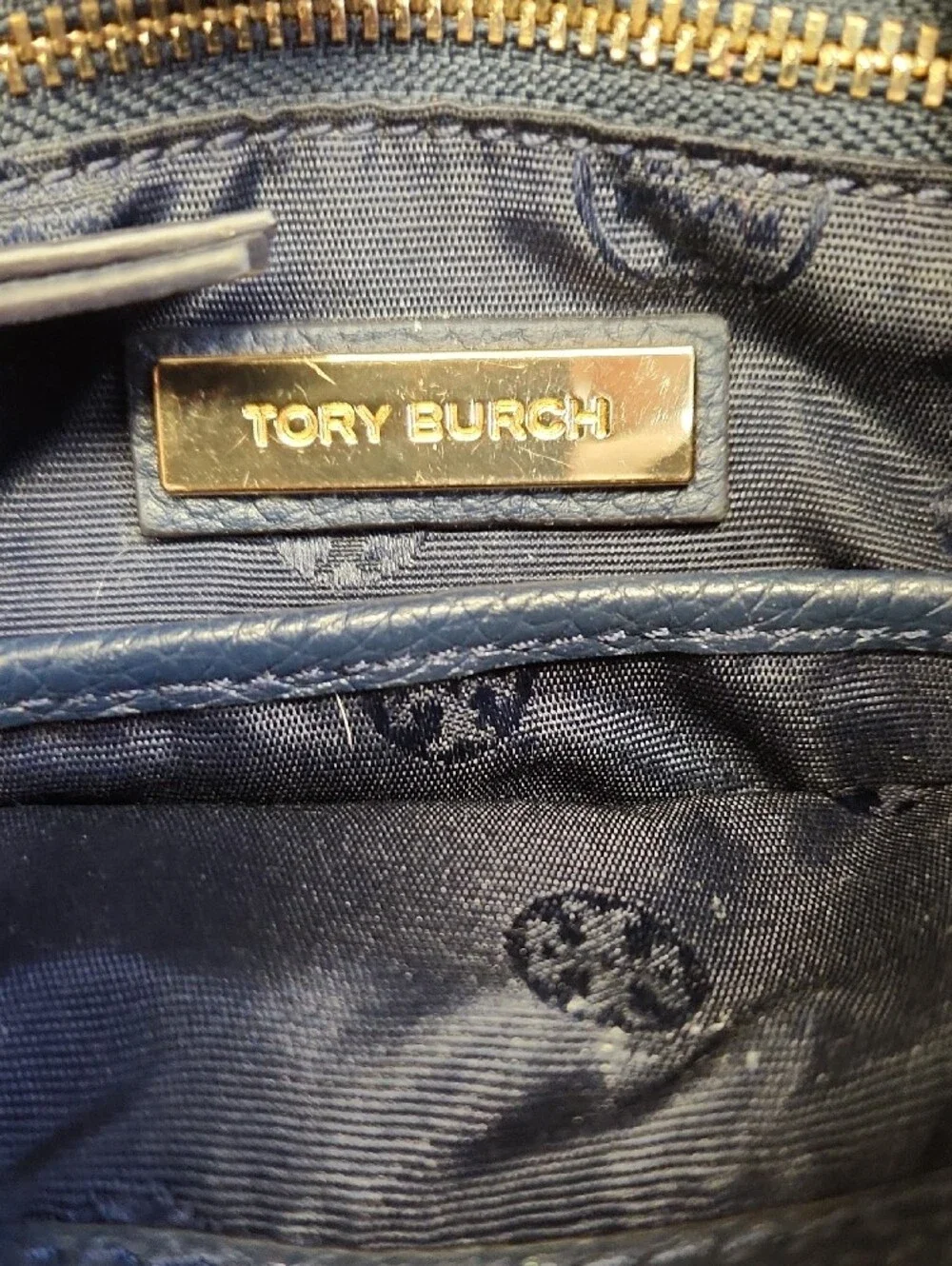 Tory Burch Navy Pebbled Leather Tassel Backpack